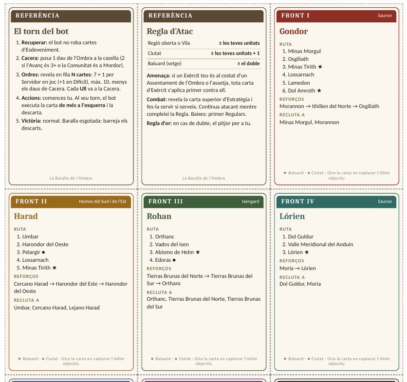 Cartas de Referencia y de Frente del Mazo de la Sombra